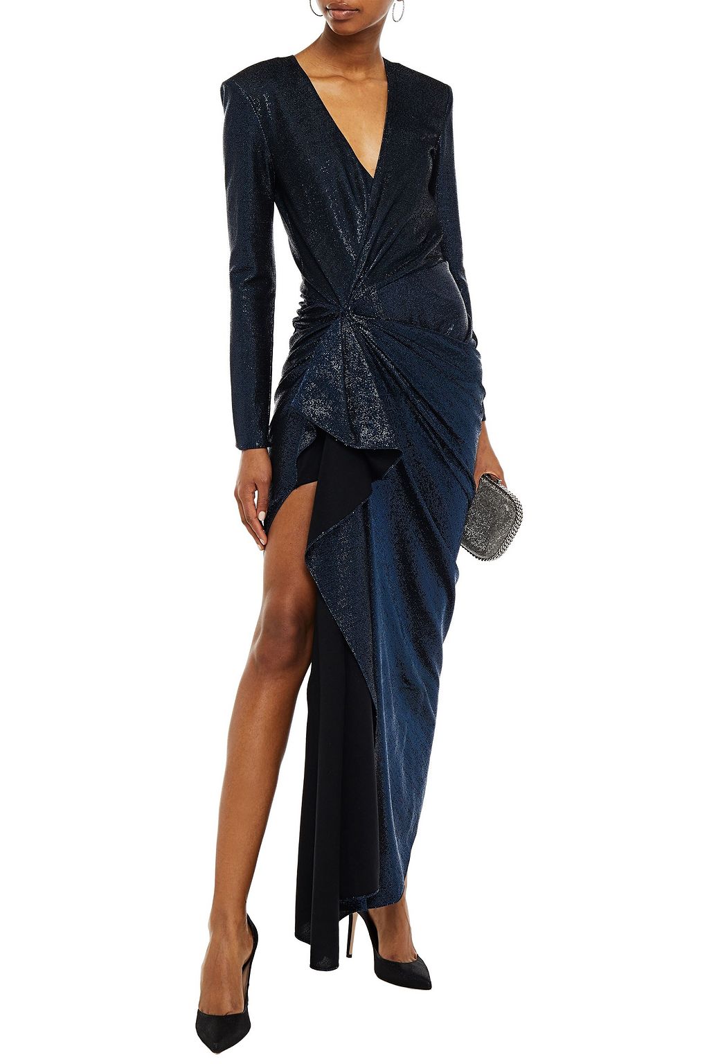 REDEMPTION Cindy wrap-effect draped lamé midi dress