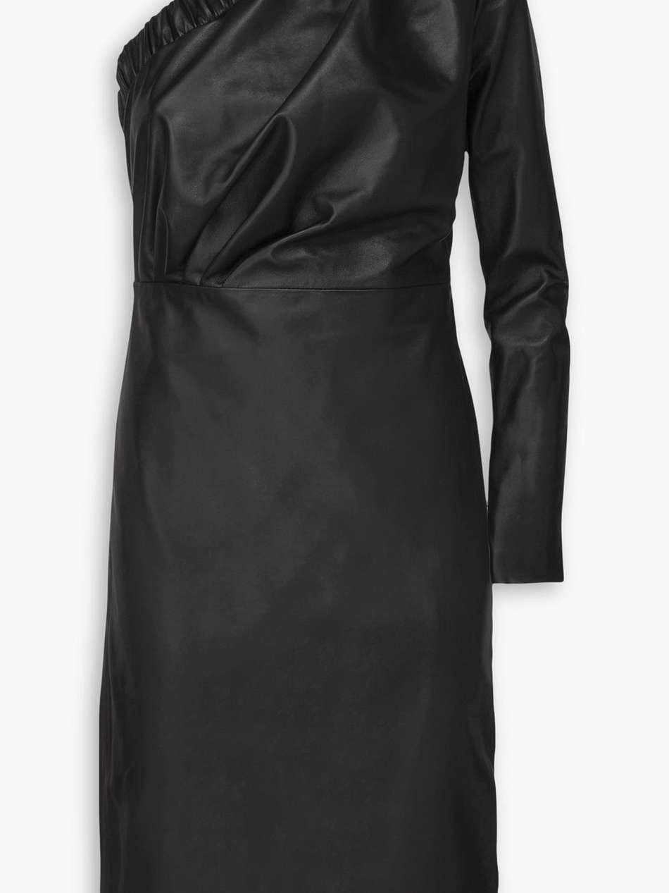 gorgiee one-shoulder ruched leather dress