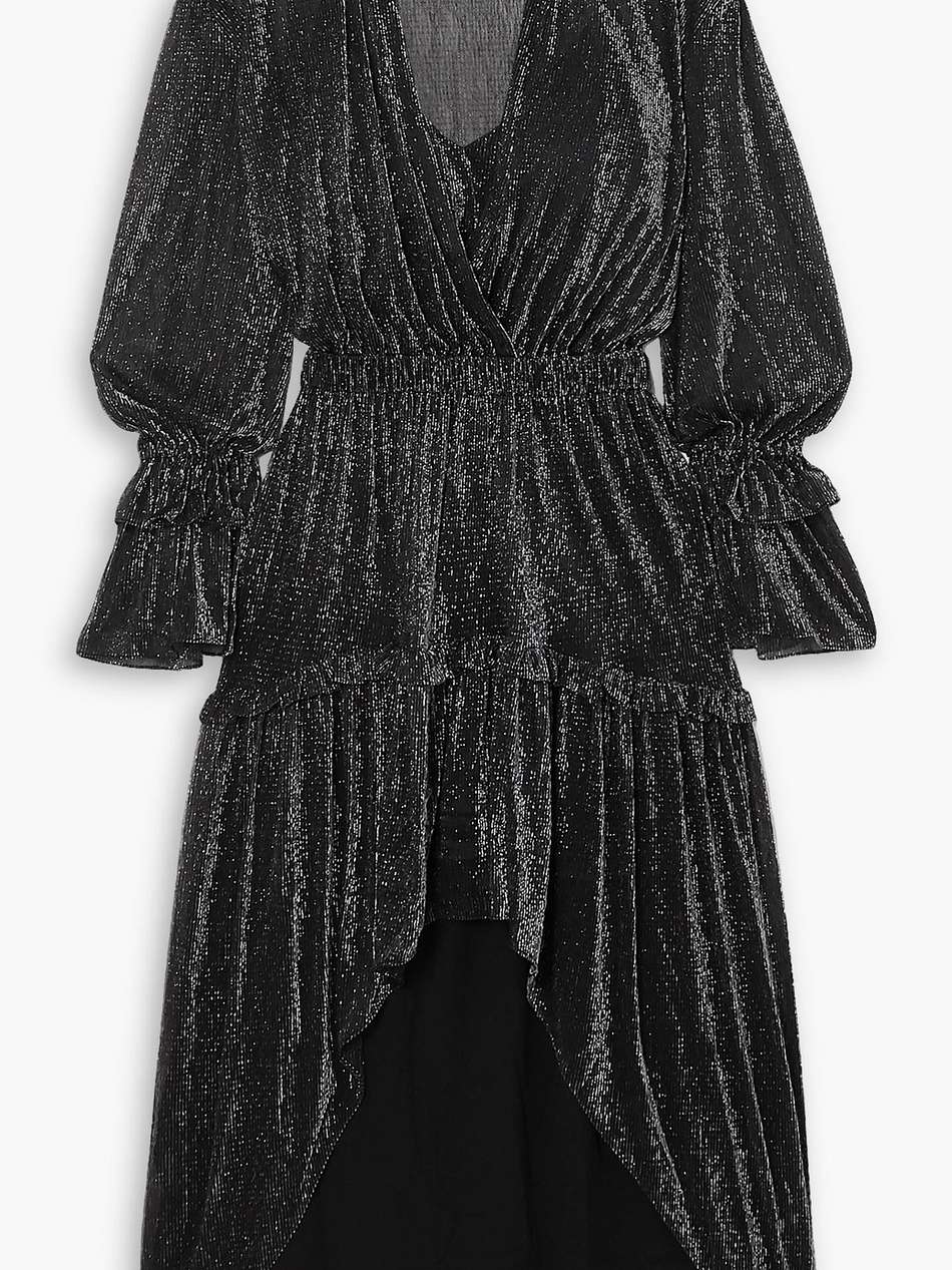 rolienae wrap-effect metallic chiffon dress