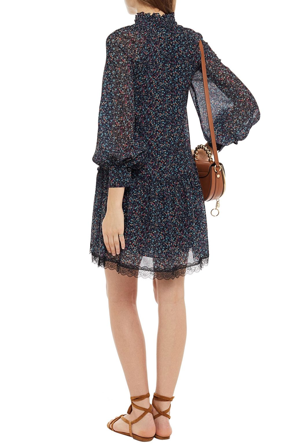 SEE BY CHLOÉ Lace-trimmed floral-print georgette mini dress