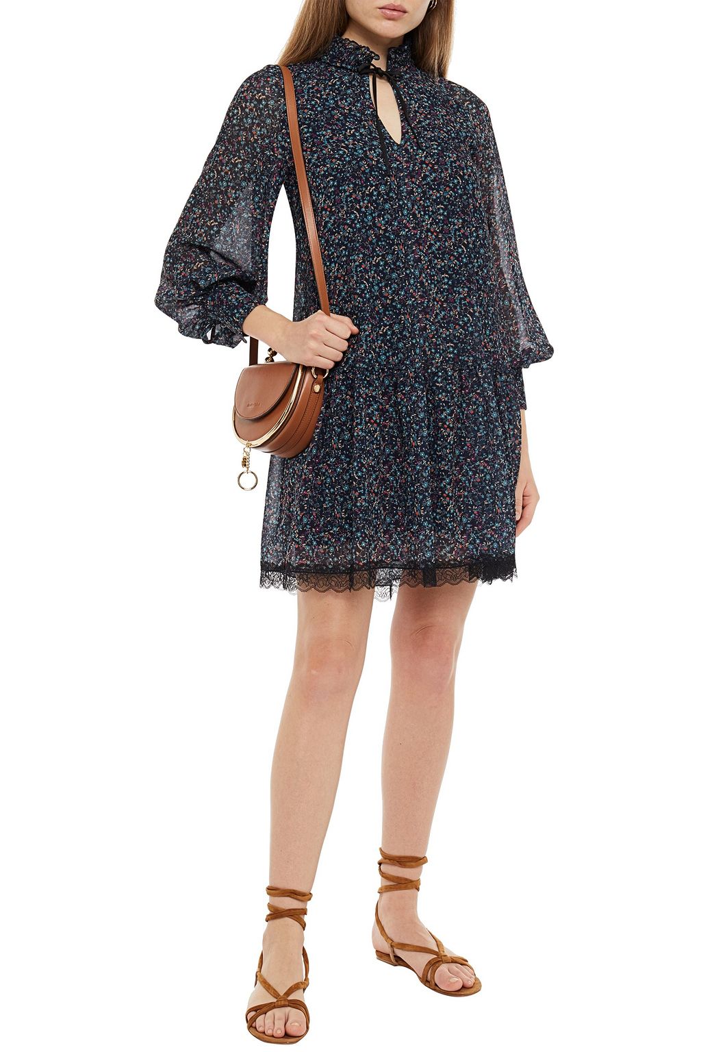 SEE BY CHLOÉ Lace-trimmed floral-print georgette mini dress