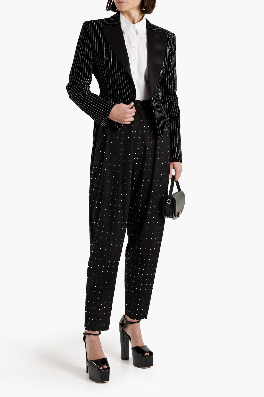 REDEMPTION Satin-trimmed glittered striped velvet jacket