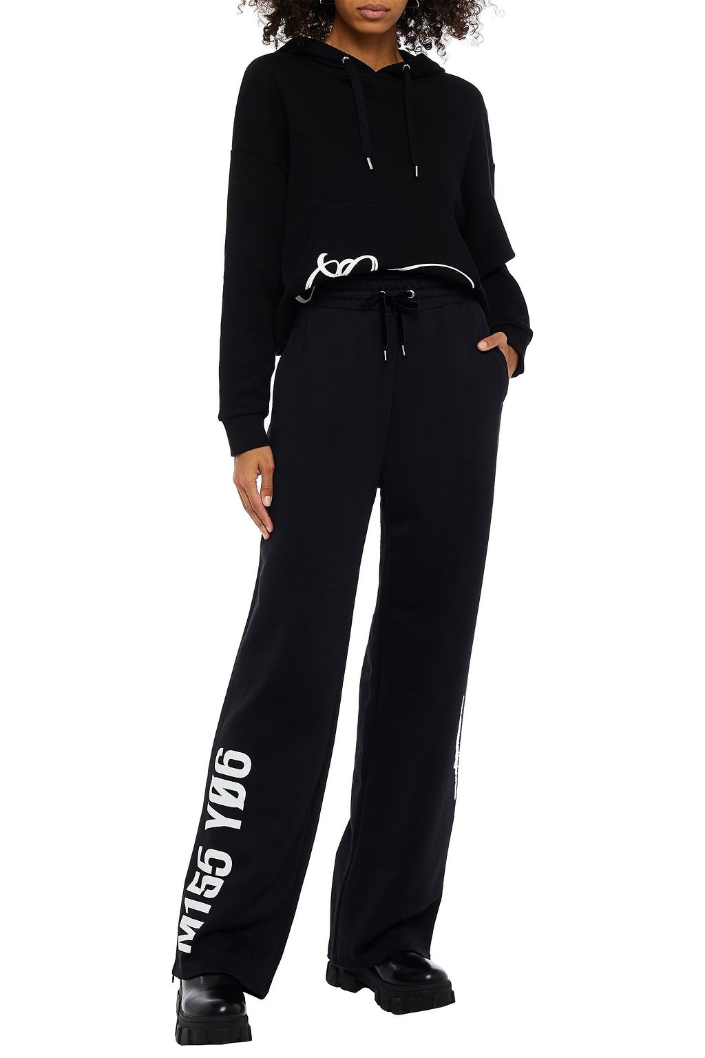 REDVALENTINO Velvet-trimmed printed French terry straight-leg pants