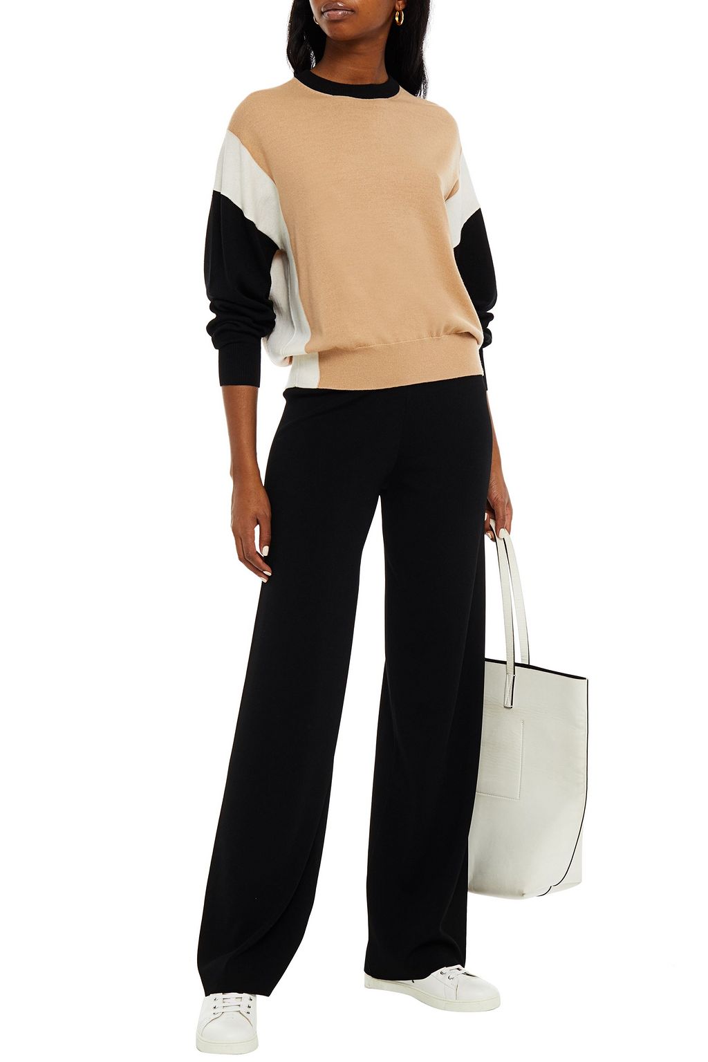 NINETY PERCENT Color-block merino wool sweater