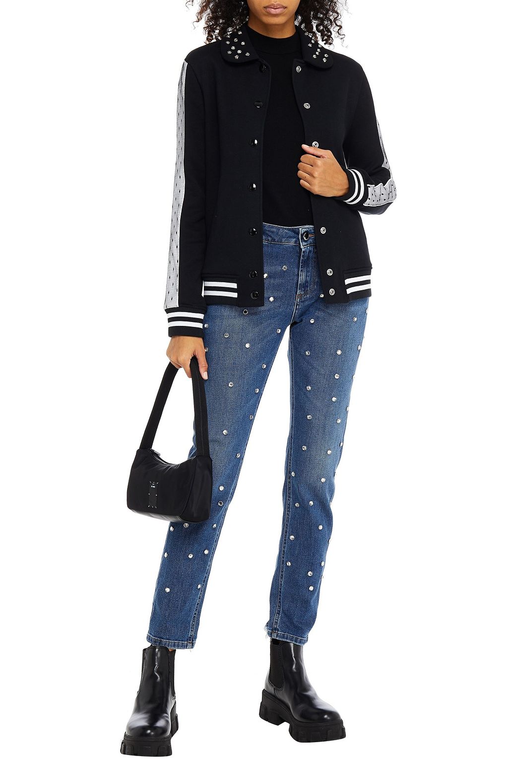 REDVALENTINO Crystal-embellished French cotton-blend terry jacket