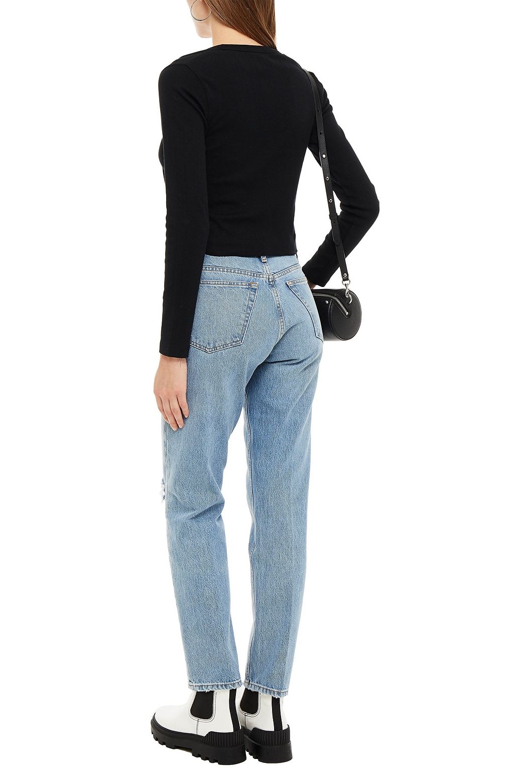 NINETY PERCENT Cropped pointelle-knit organic cotton cardigan