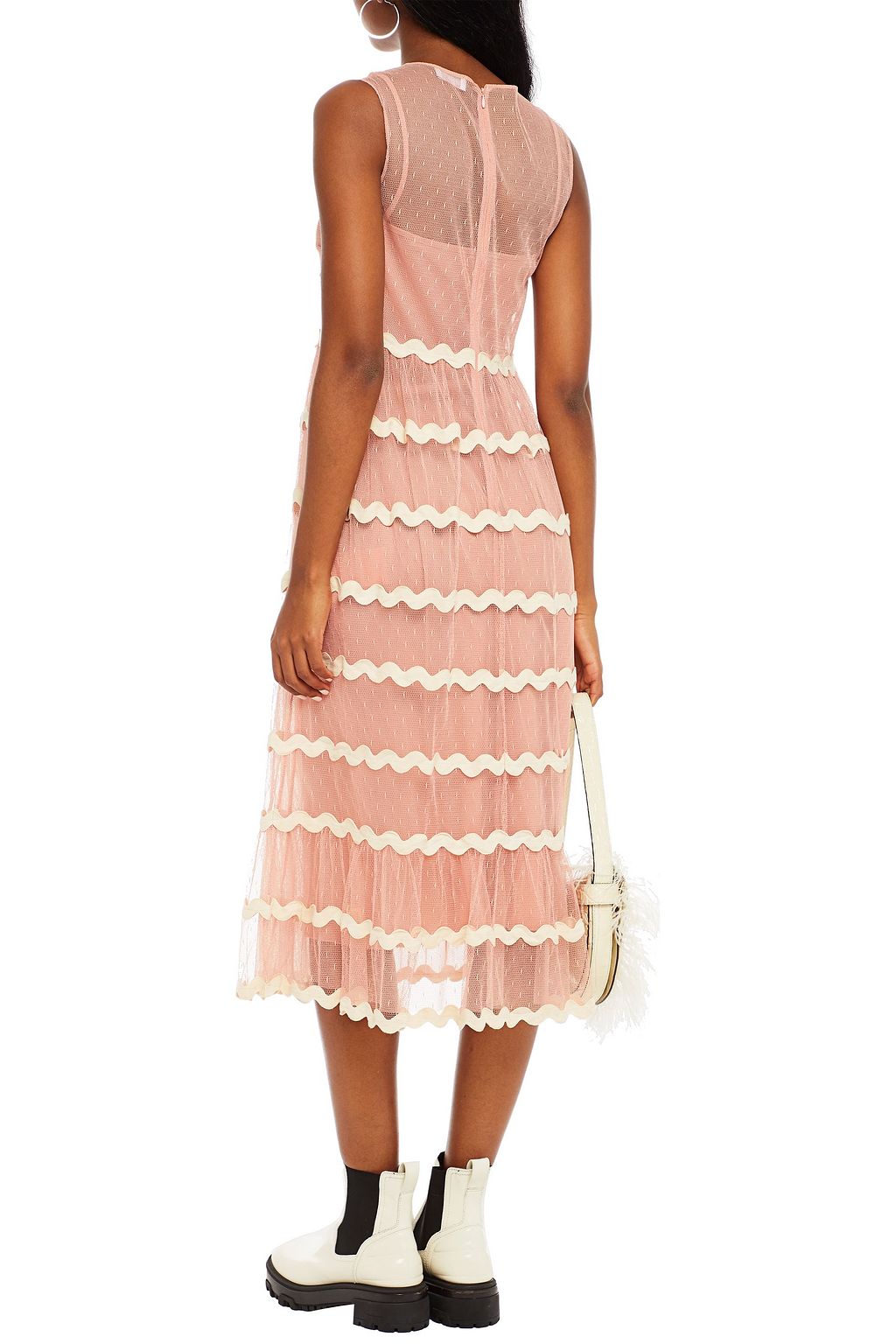 REDVALENTINO Rickrack-trimmed point d'esprit midi dress