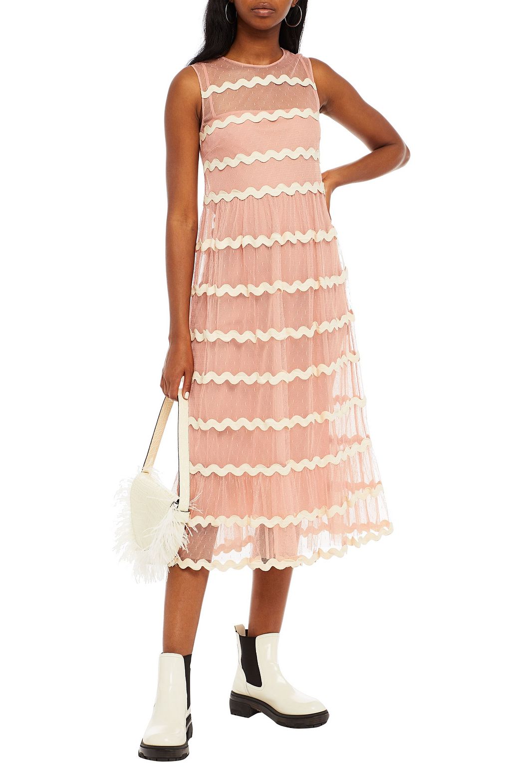 REDVALENTINO Rickrack-trimmed point d'esprit midi dress