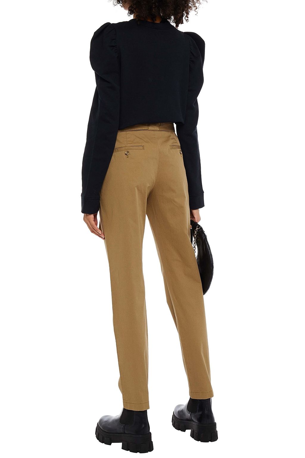REDVALENTINO Belted stretch-cotton poplin slim-leg pants