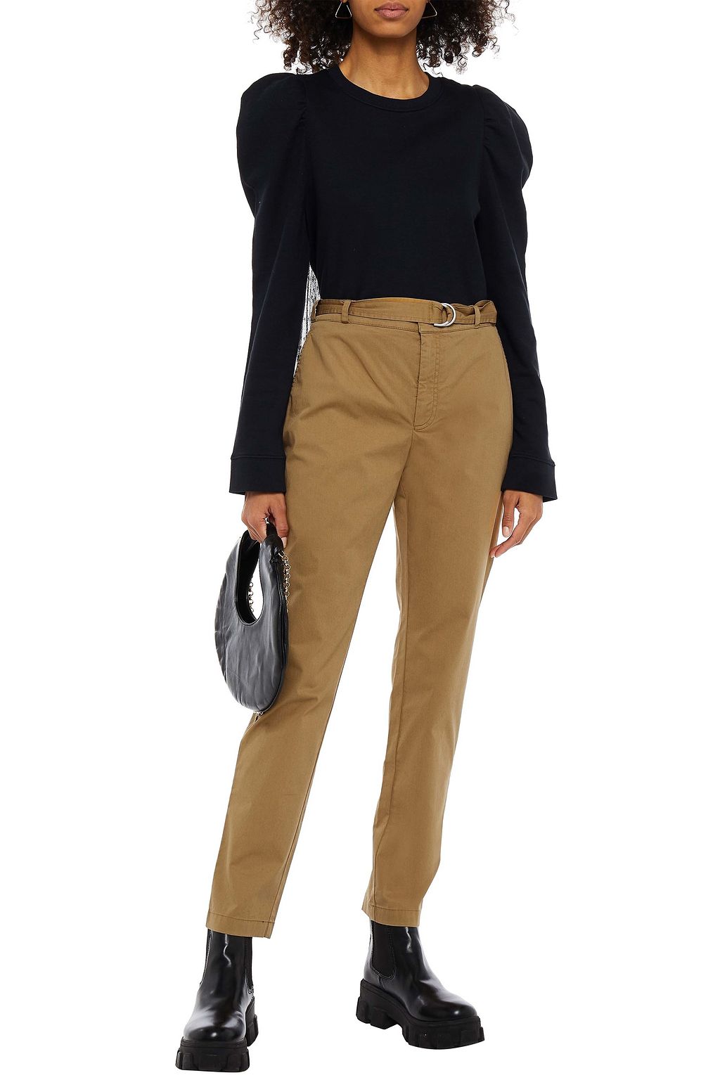 REDVALENTINO Belted stretch-cotton poplin slim-leg pants