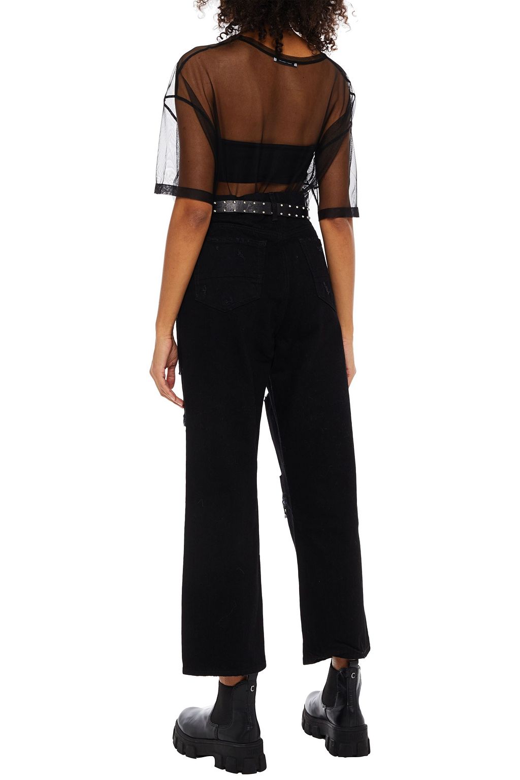 AMIRI Bead-embellished distressed high-rise wide-leg jeans