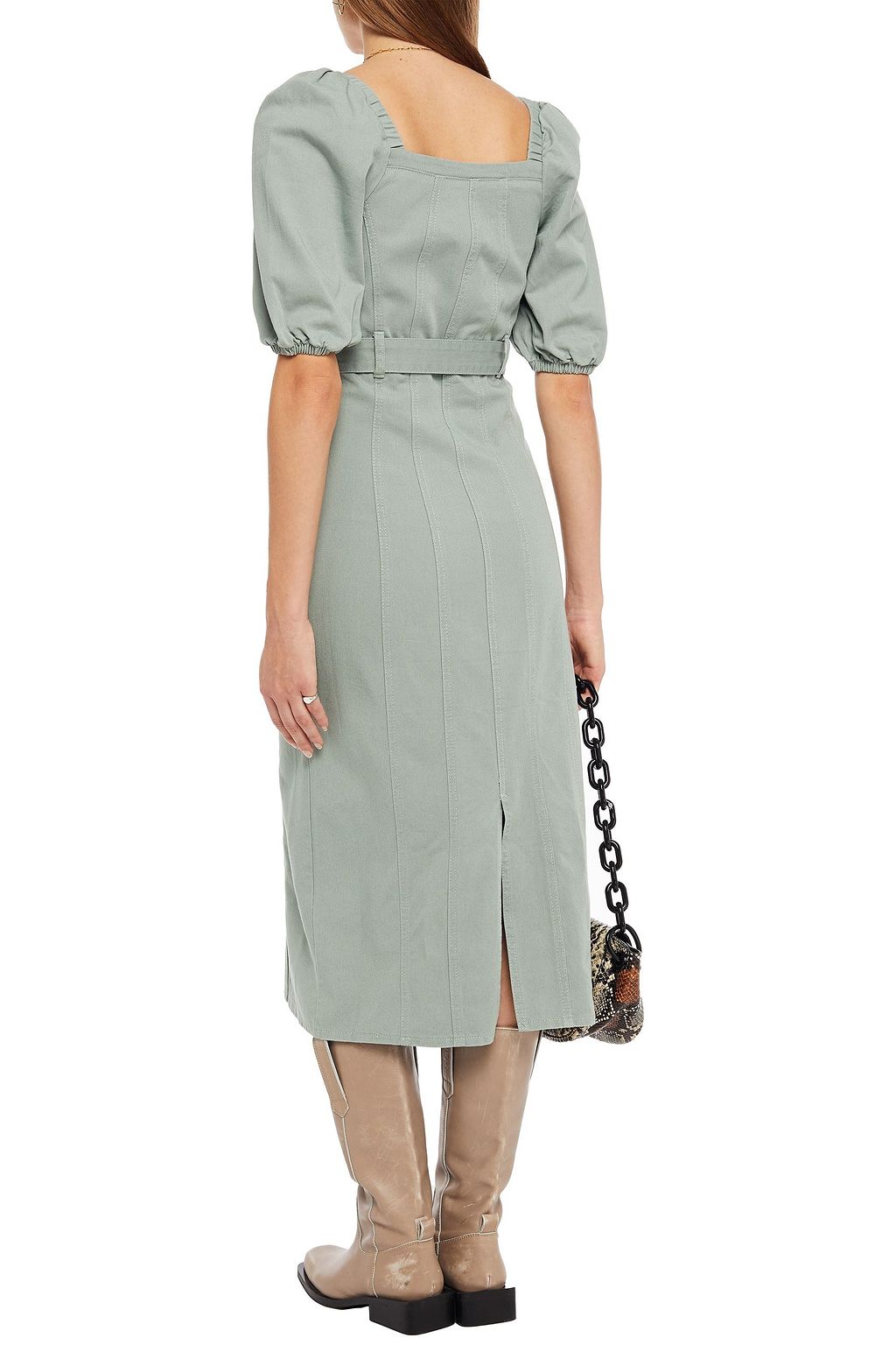 GESTUZ Belliogz belted cotton-drill midi dress