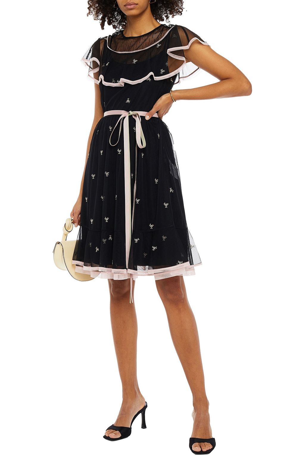 REDVALENTINO Ruffled embroidered tulle and point d'esprit dress