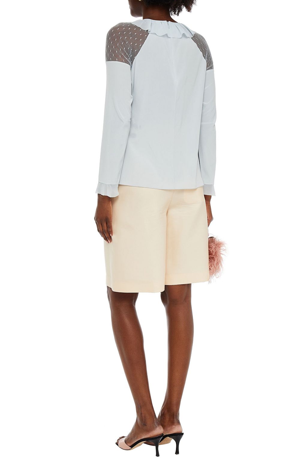 REDVALENTINO Point d'esprit-trimmed stretch-silk top