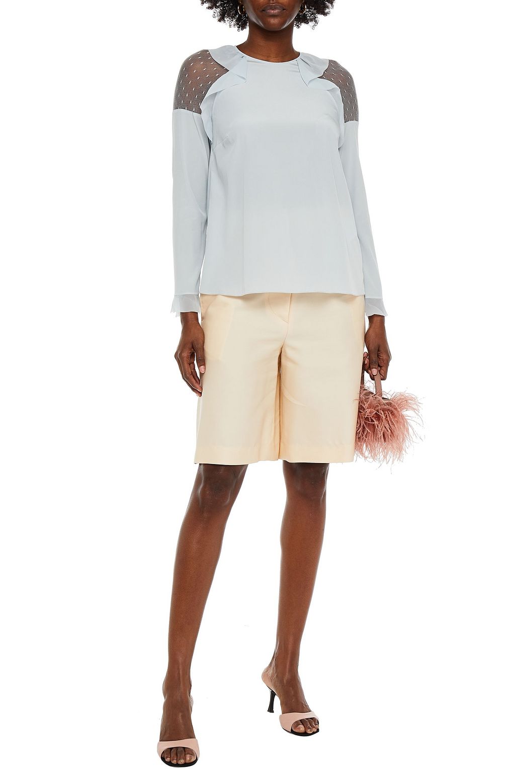 REDVALENTINO Point d'esprit-trimmed stretch-silk top