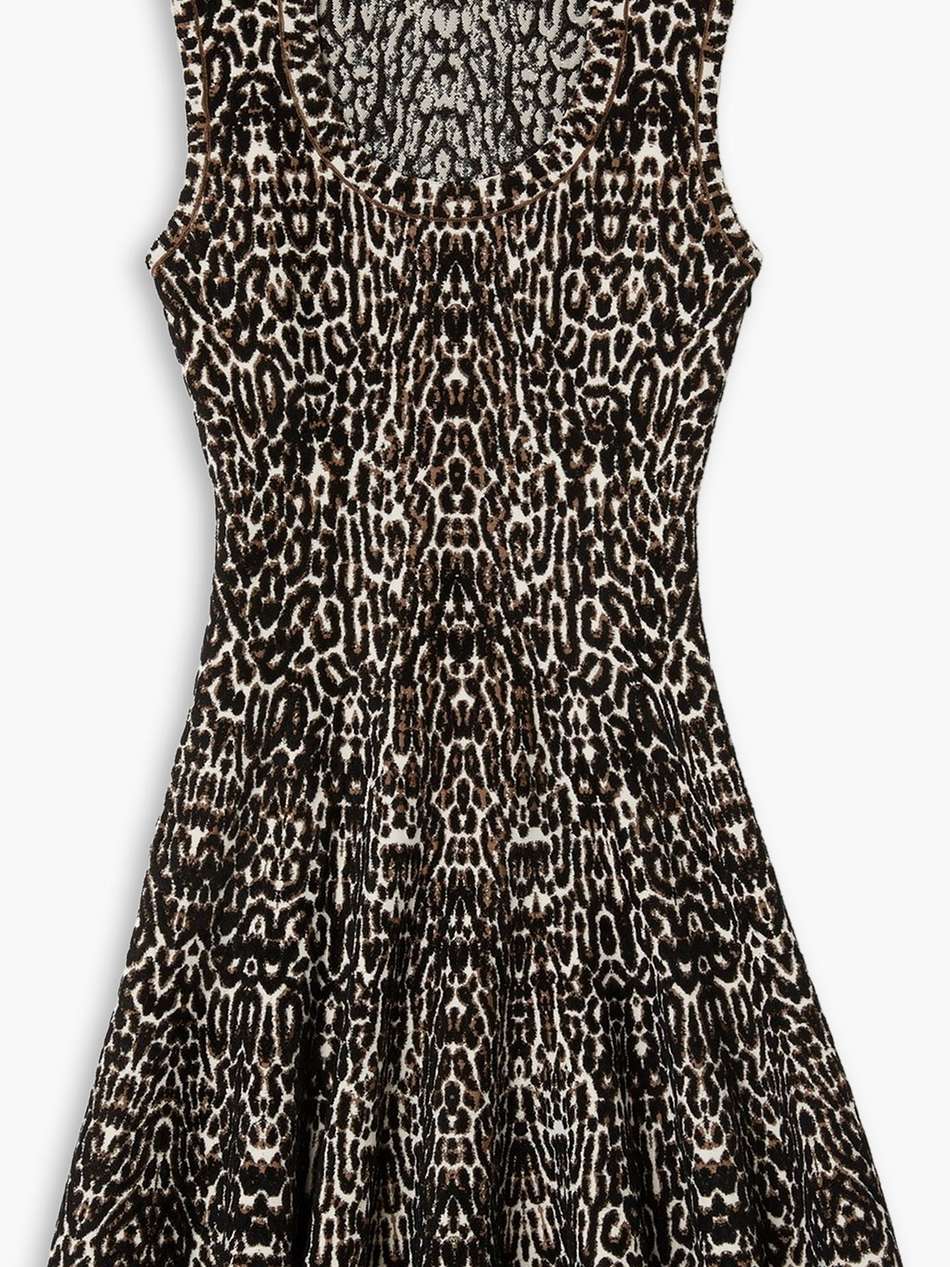 fluted leopard jacquard-knit mini dress