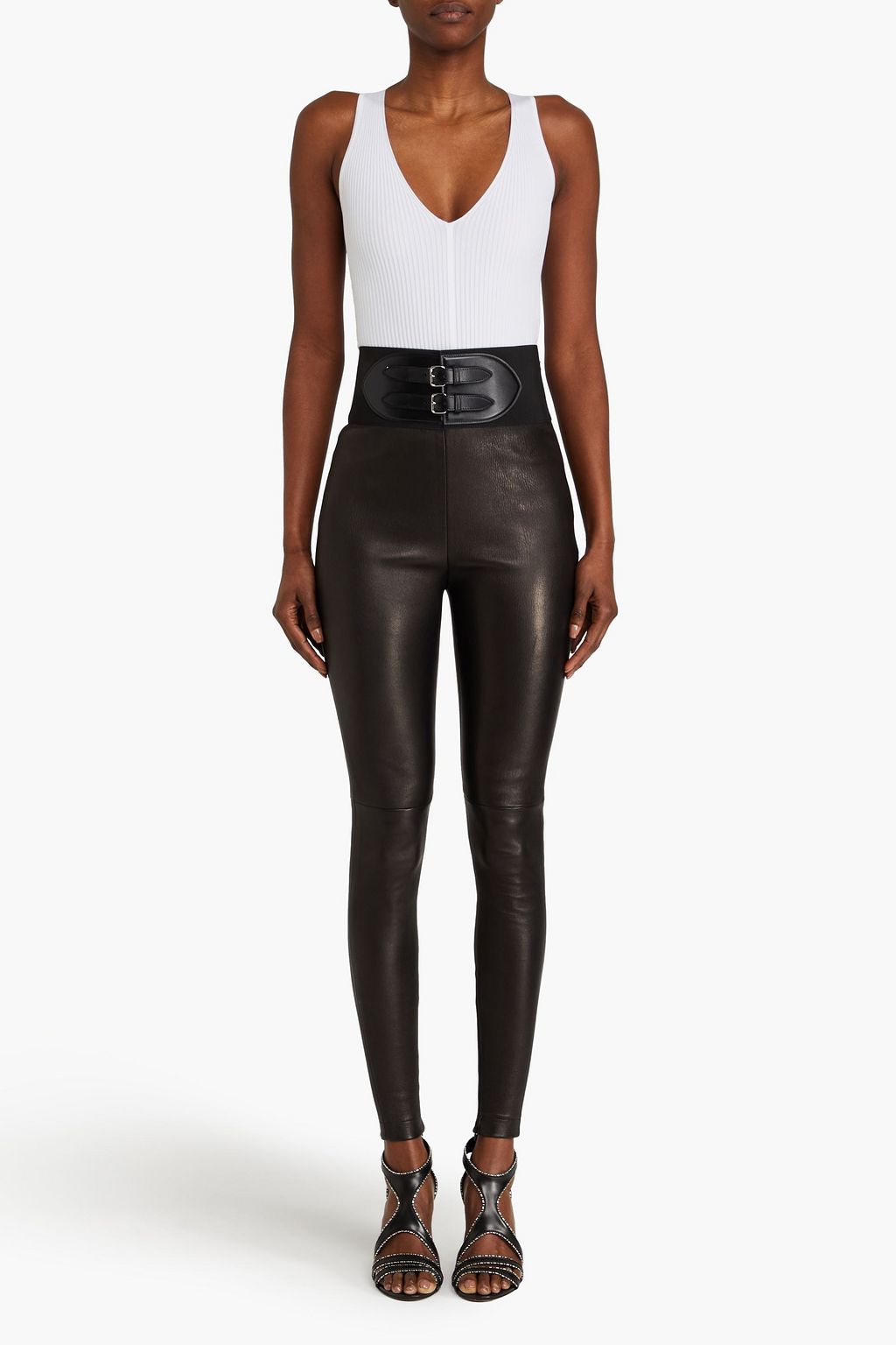 ALAÏA Eng geschnittene Hose aus Leder mit Gürtel