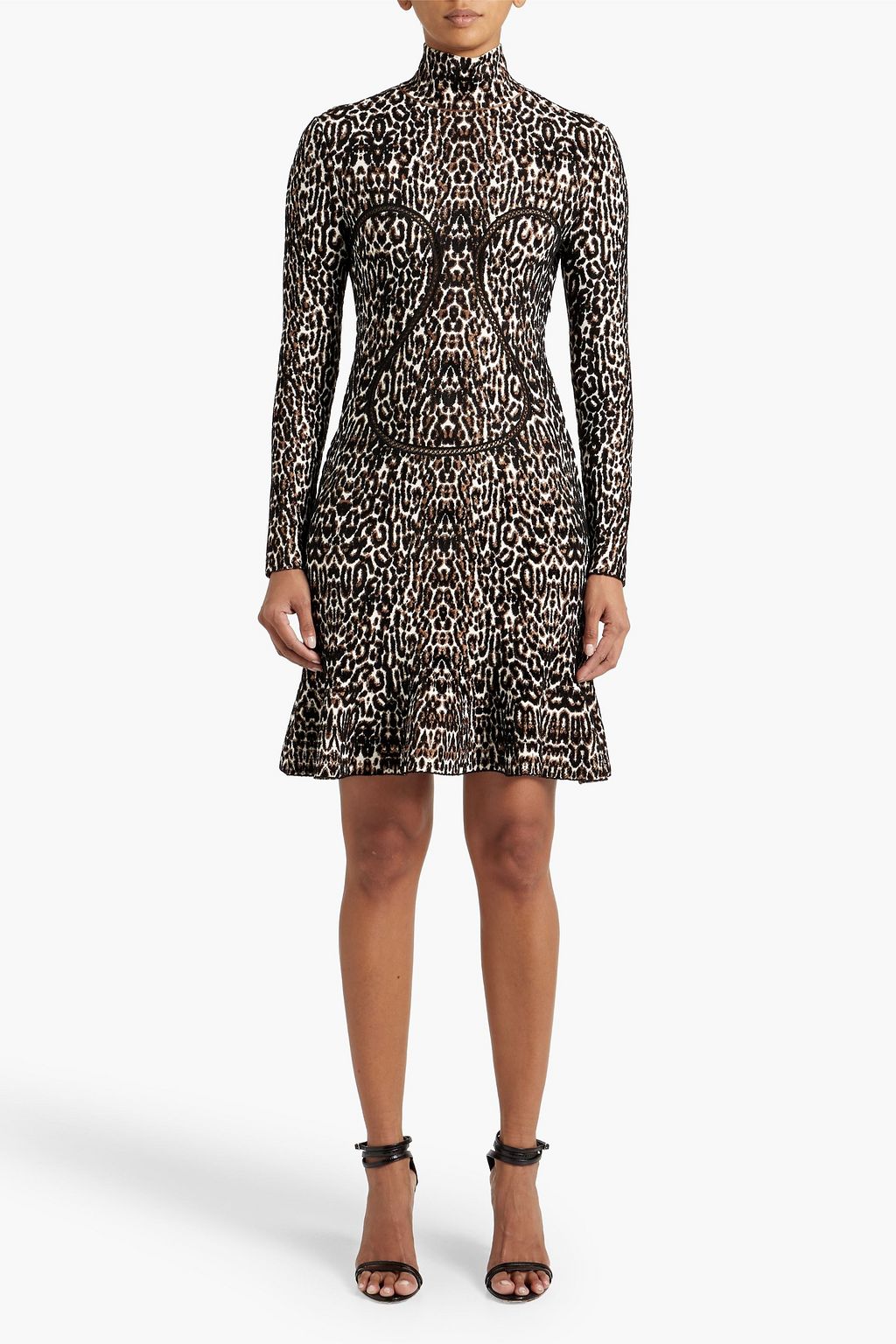 ALAÏA Fluted leopard jacquard-knit mini dress