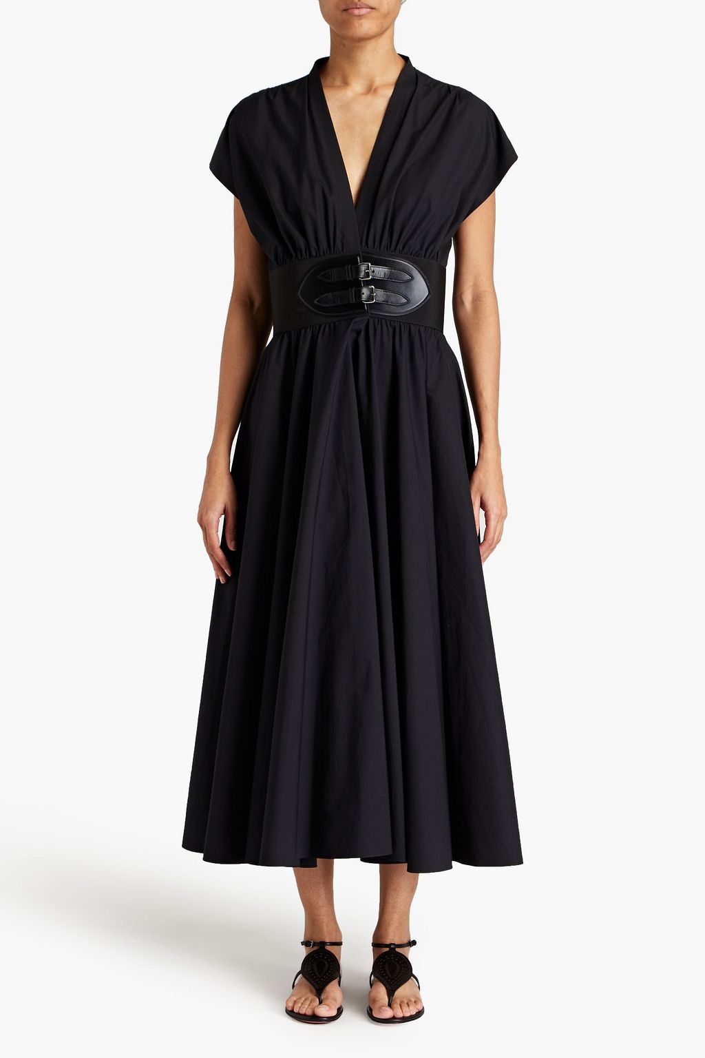 ALAÏA Belted cotton-poplin midi dress