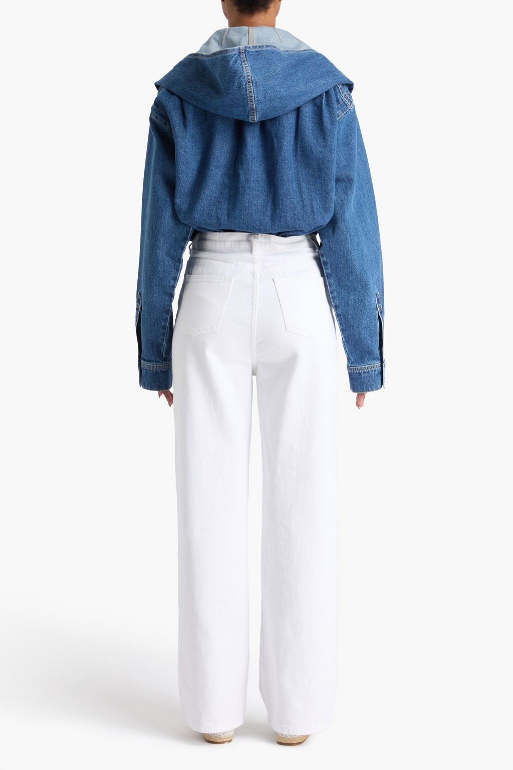 ALAÏA Hooded denim and stretch-knit thong bodysuit