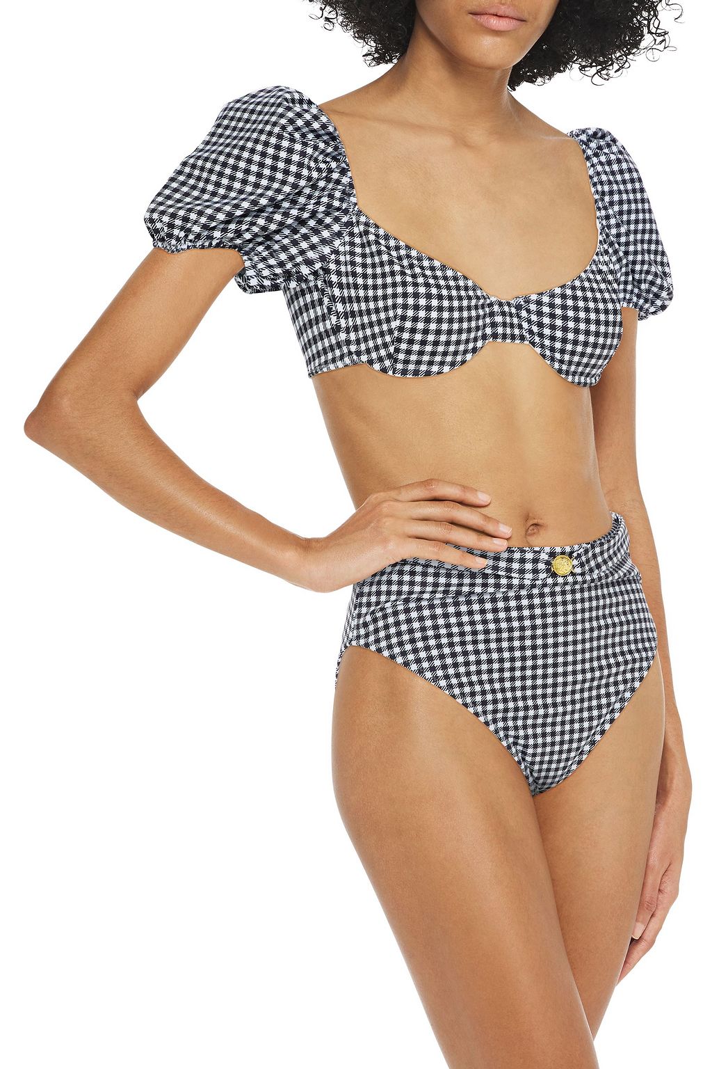 CAROLINE CONSTAS Patia gingham high-rise bikini briefs
