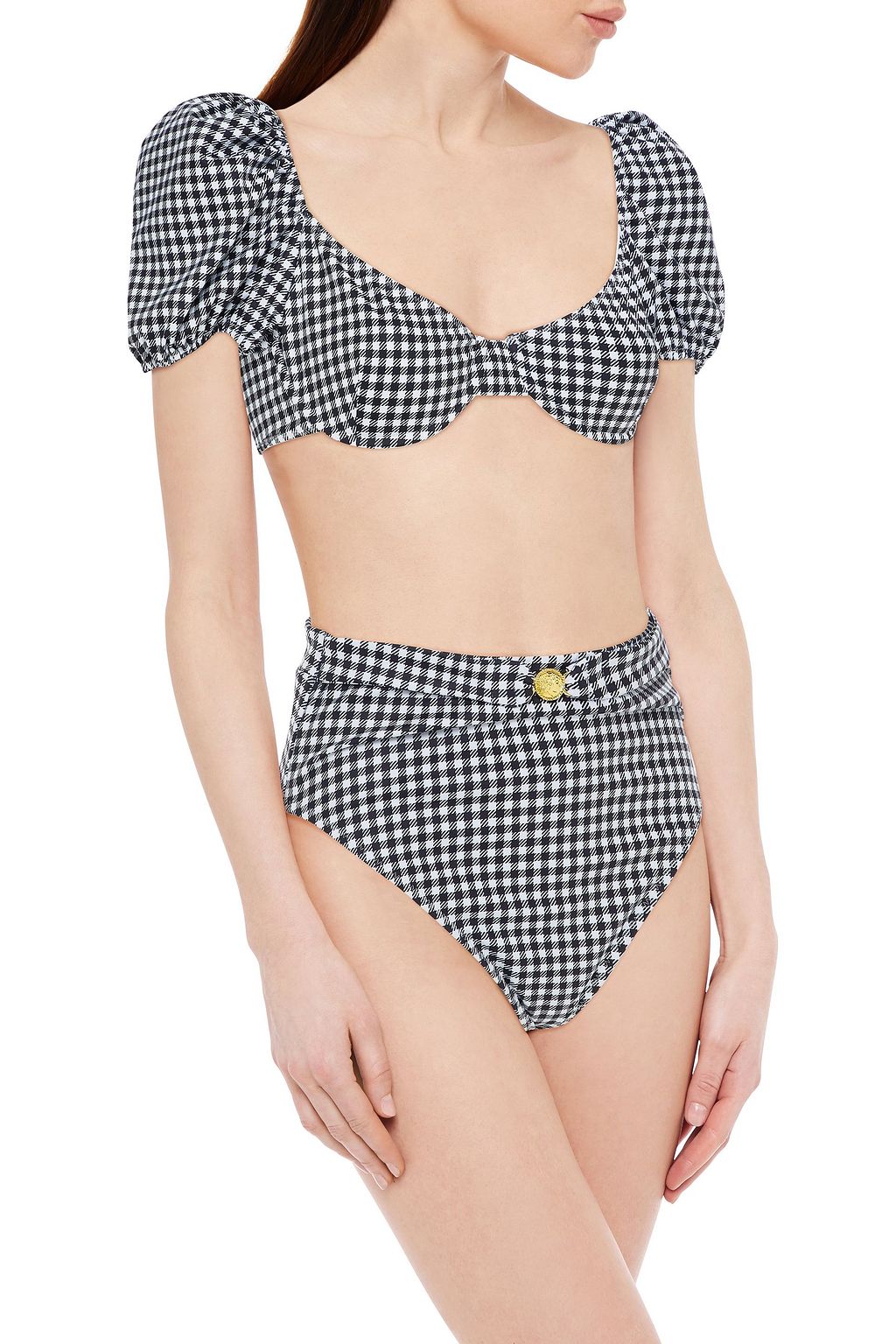 CAROLINE CONSTAS Skyros gathered gingham bikini top