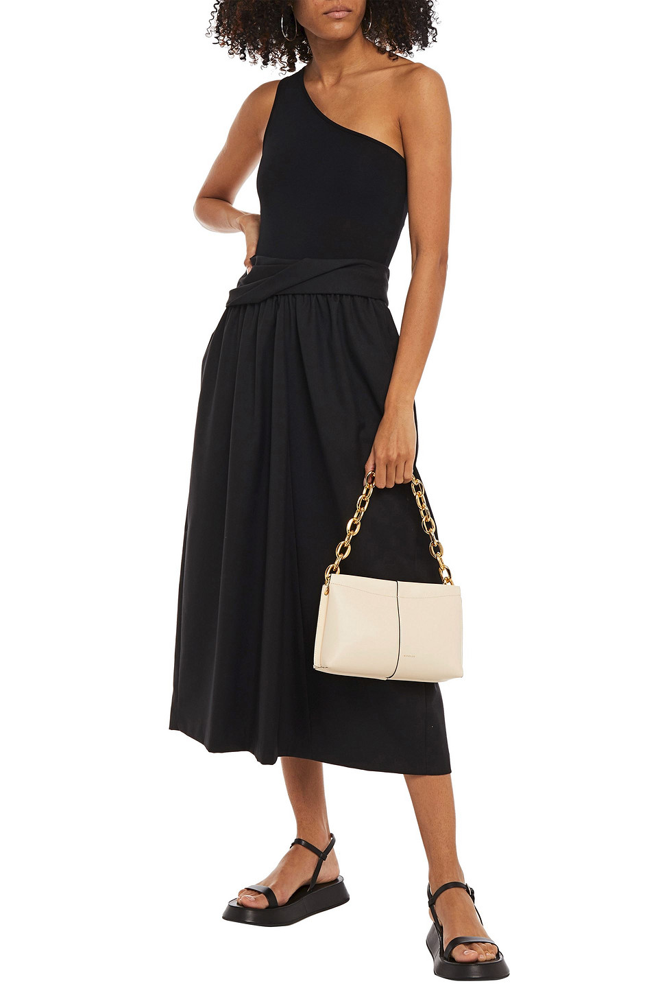 3.1 Phillip Lim Twist-front Gathered Wool-blend Twill Midi Skirt In Black