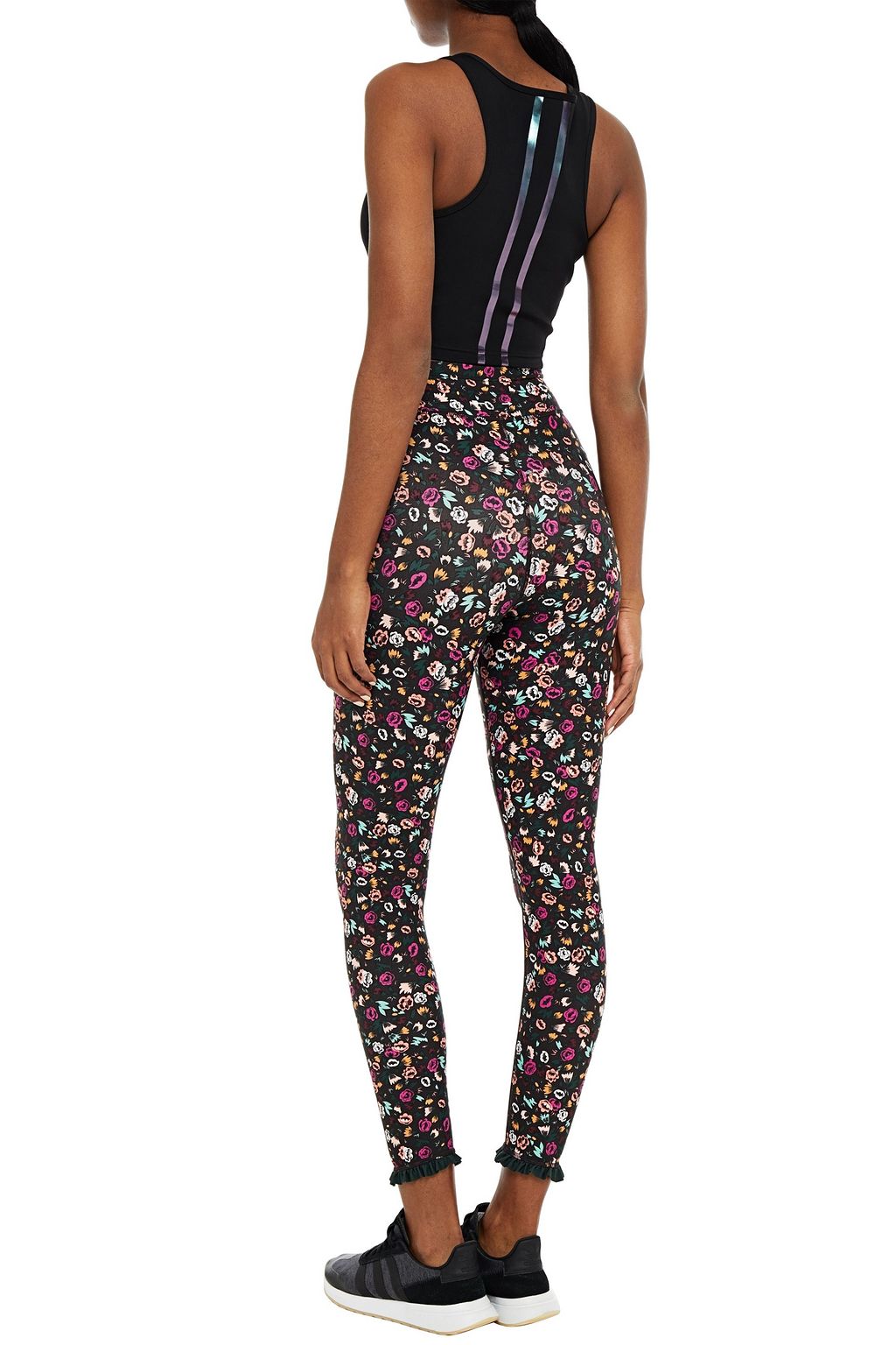 THE UPSIDE Ruffle-trimmed floral-print stretch leggings
