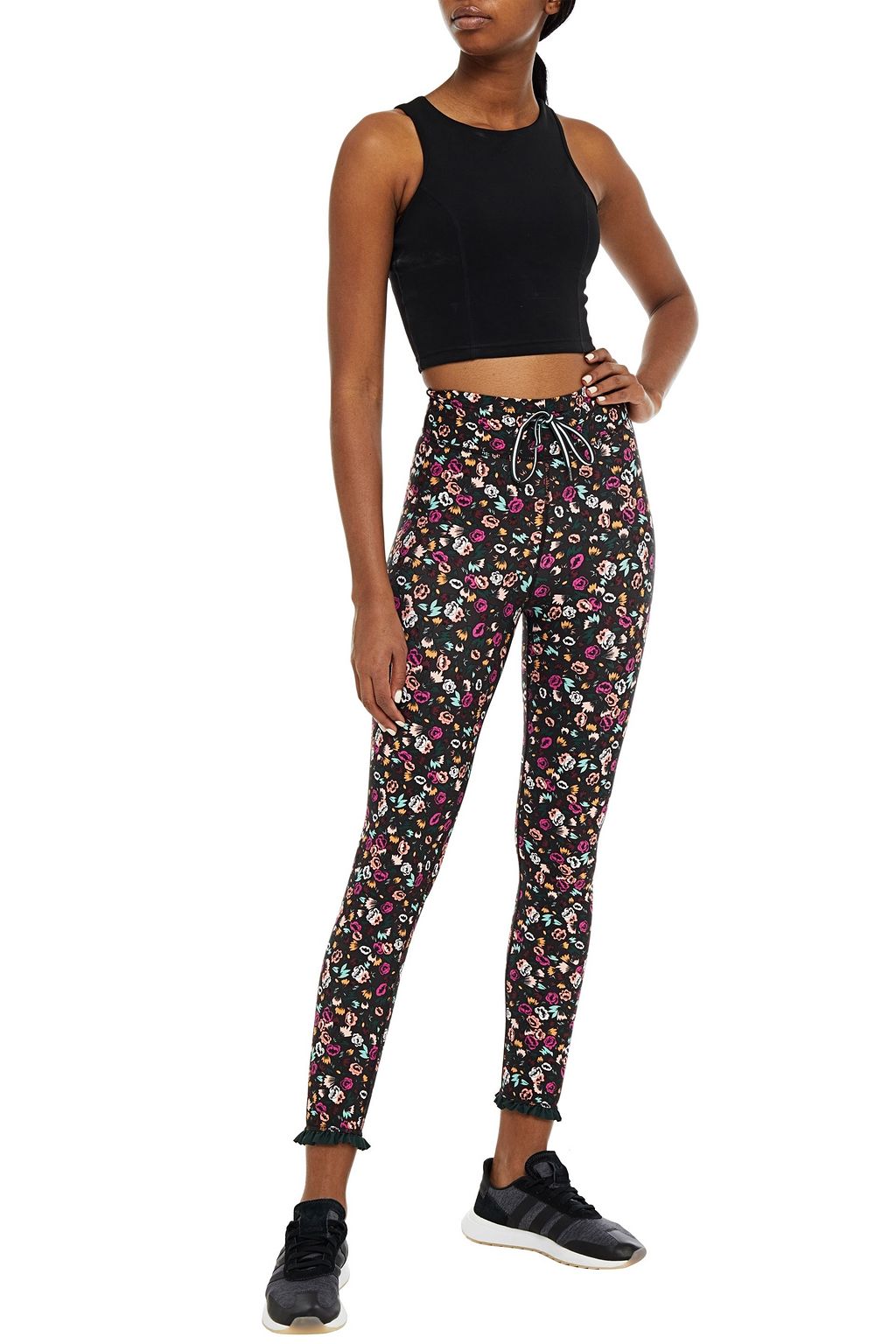 THE UPSIDE Ruffle-trimmed floral-print stretch leggings