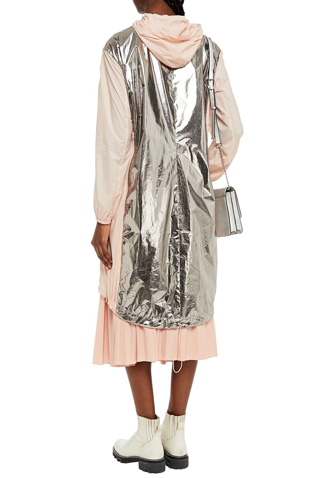 REDVALENTINO Paneled metallic shell hooded raincoat