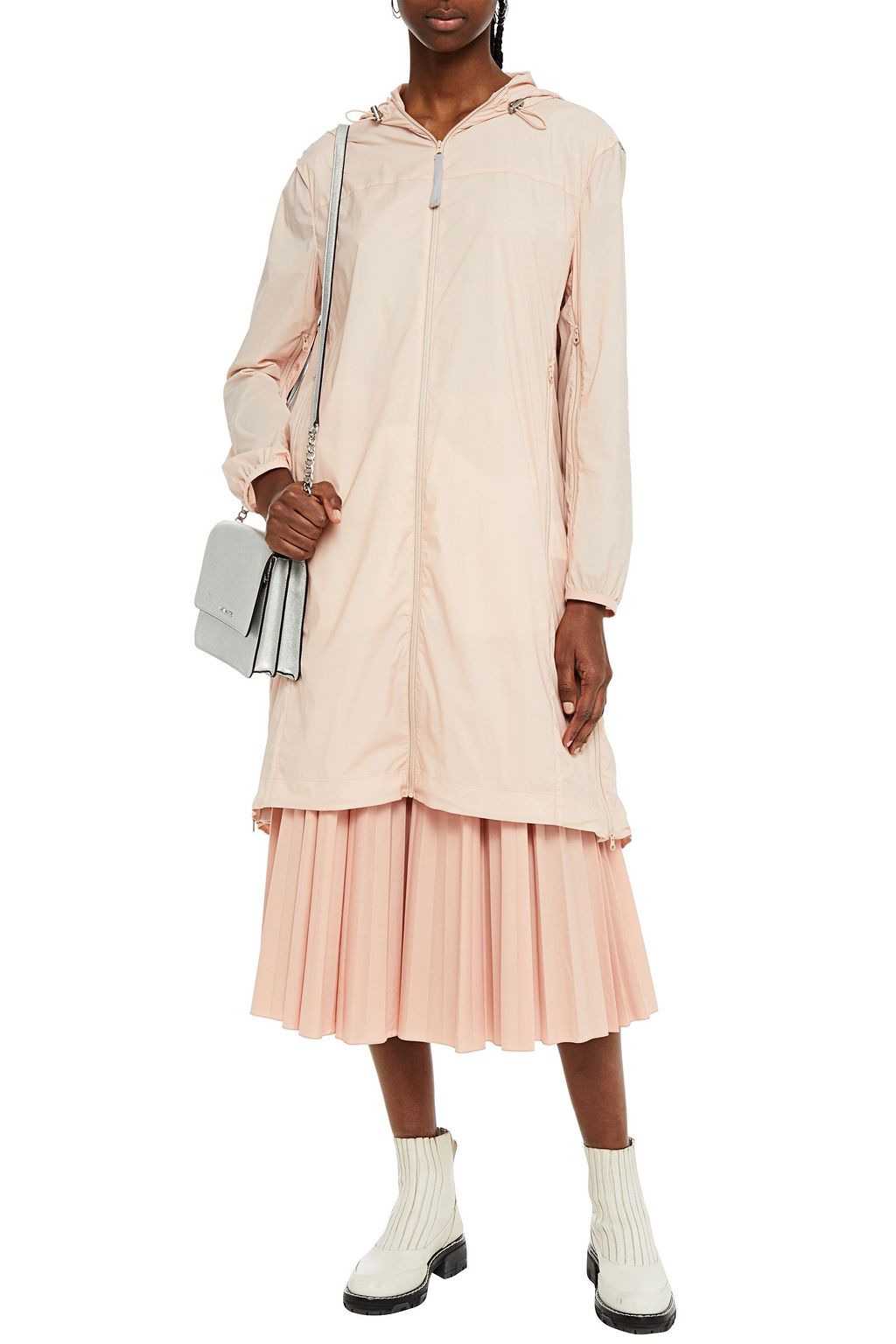 REDVALENTINO Paneled metallic shell hooded raincoat