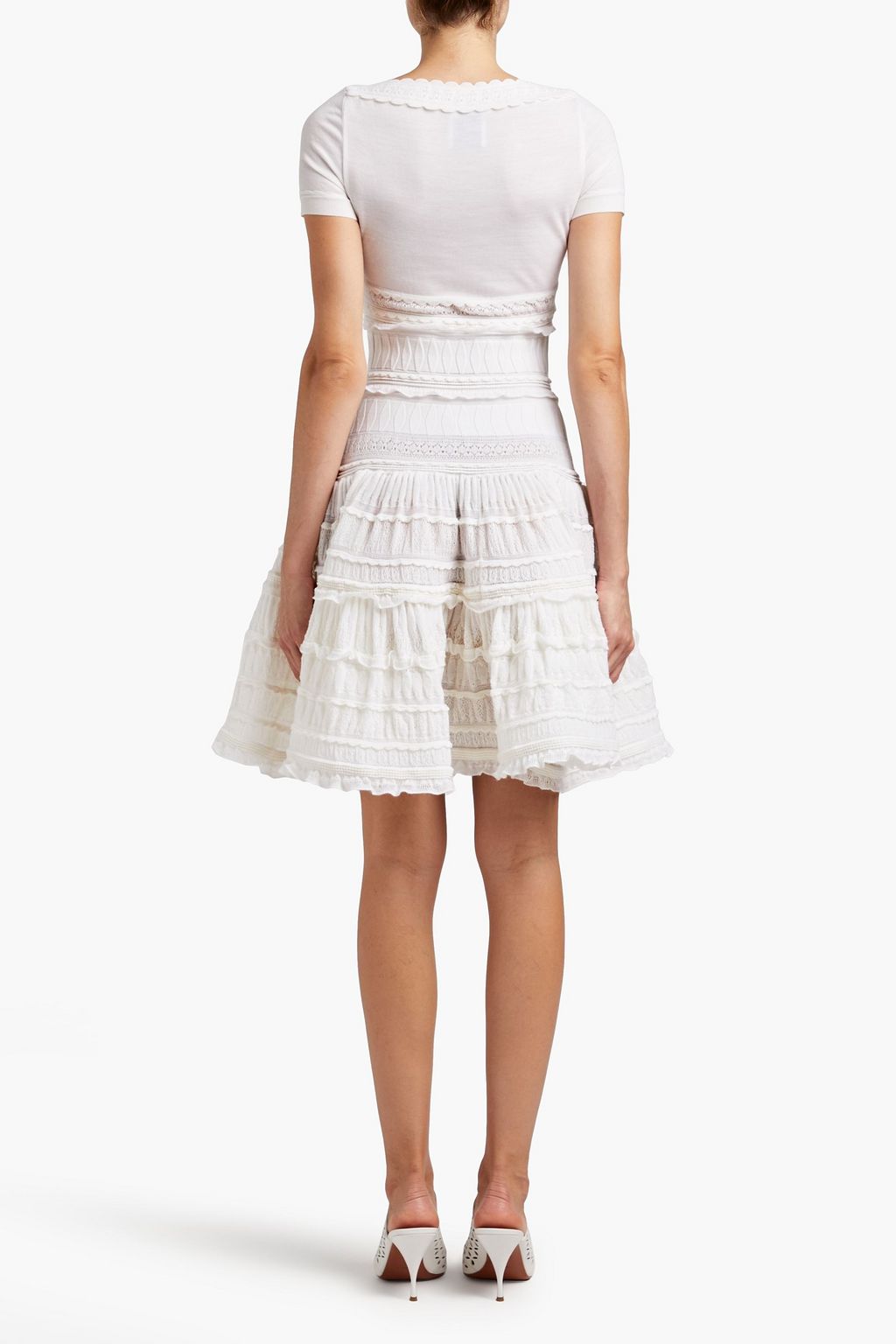 ALAÏA かぎ針編みニット ウール混 ミニワンピース ラッフル付き