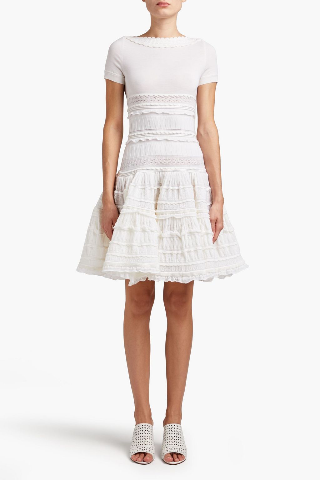 ALAÏA かぎ針編みニット ウール混 ミニワンピース ラッフル付き