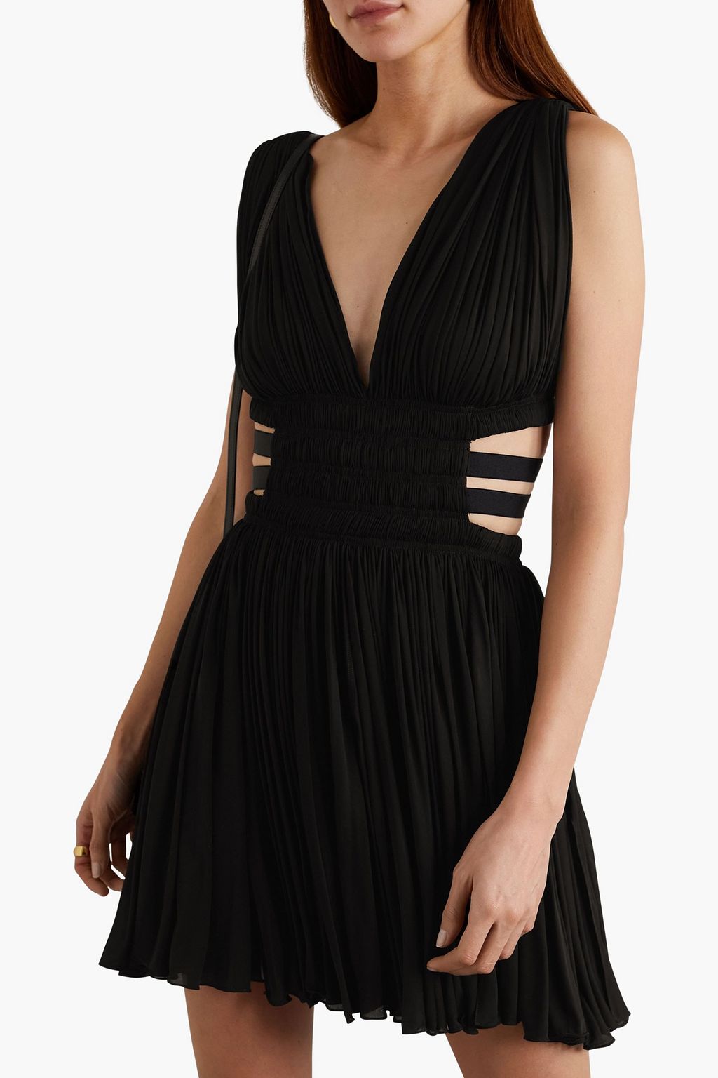 ALAÏA キュプラ ミニワンピース カットアウト ギャザー入り