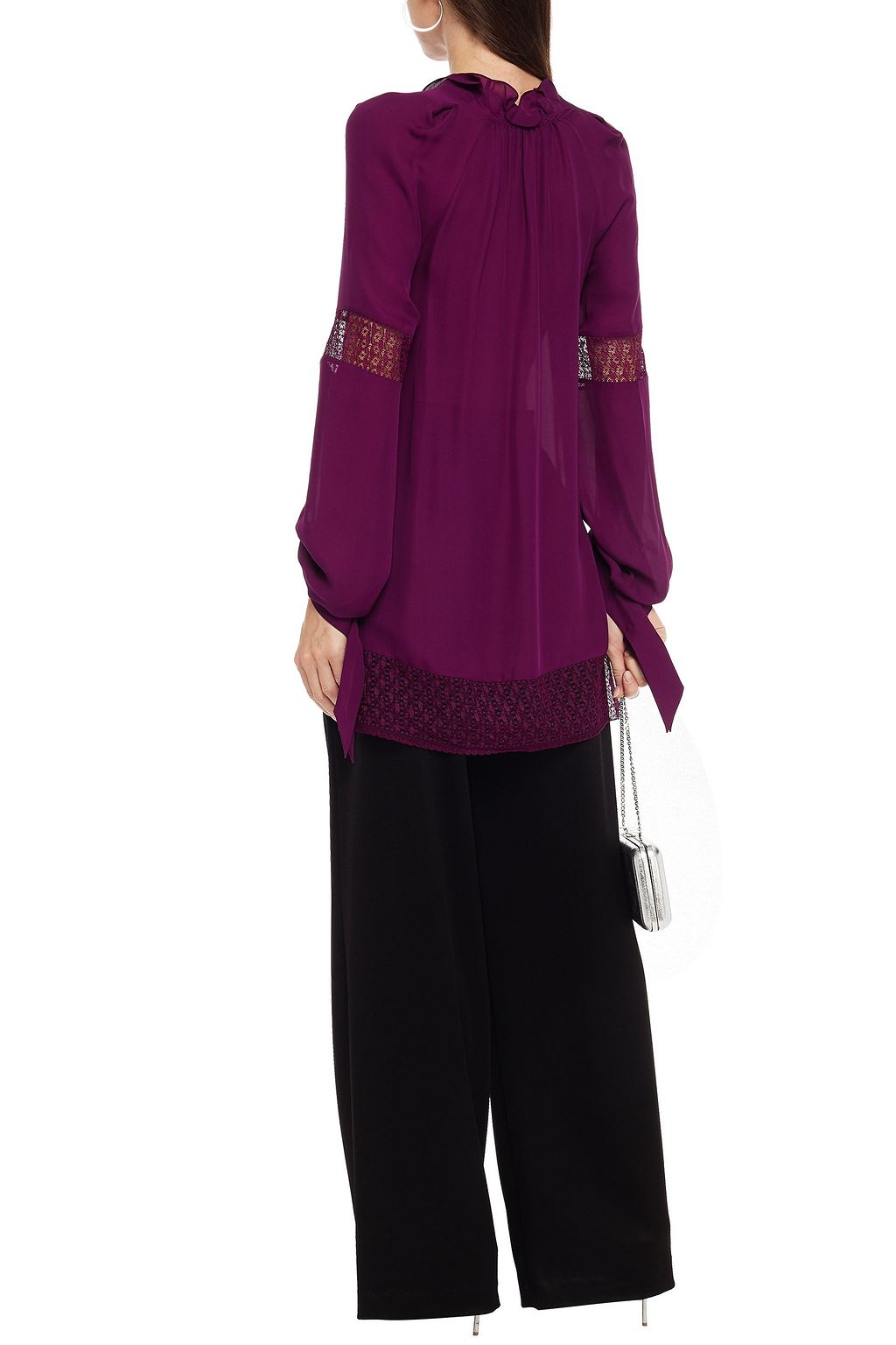 ROLAND MOURET Lolo ruffled lace-trimmed silk crepe de chine blouse