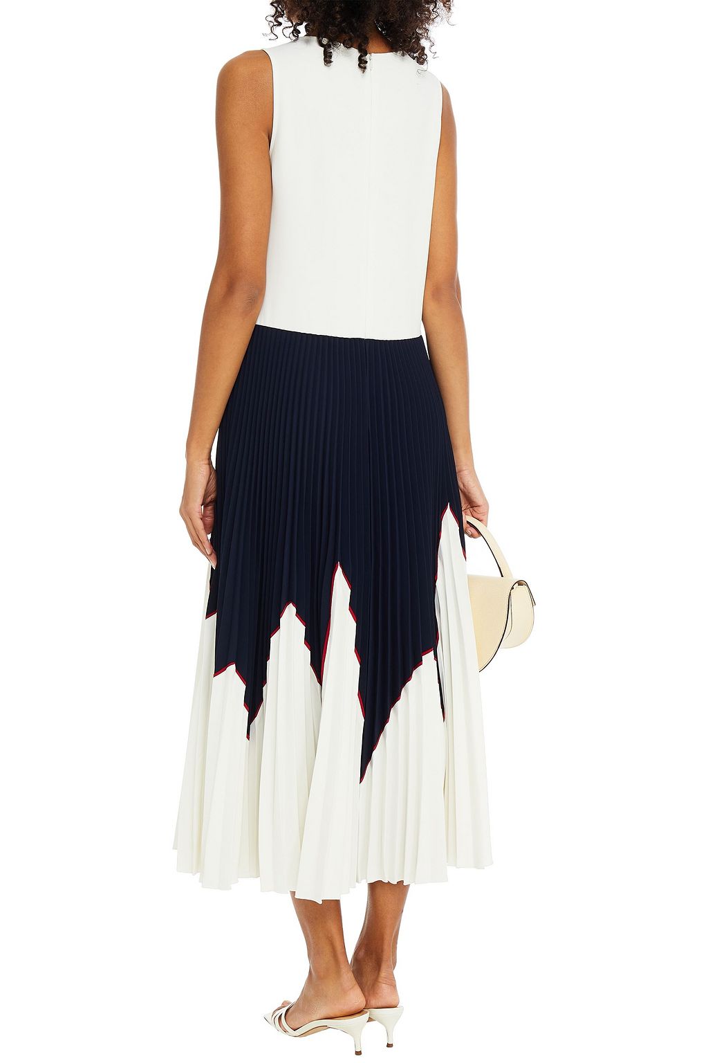 REDVALENTINO Pleated printed stretch-crepe midi dress