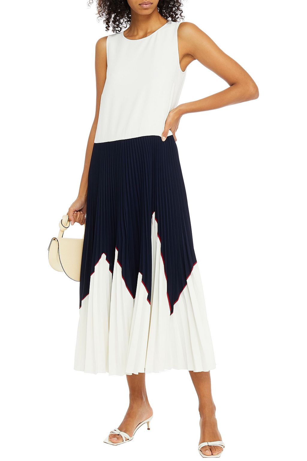 REDVALENTINO Pleated printed stretch-crepe midi dress