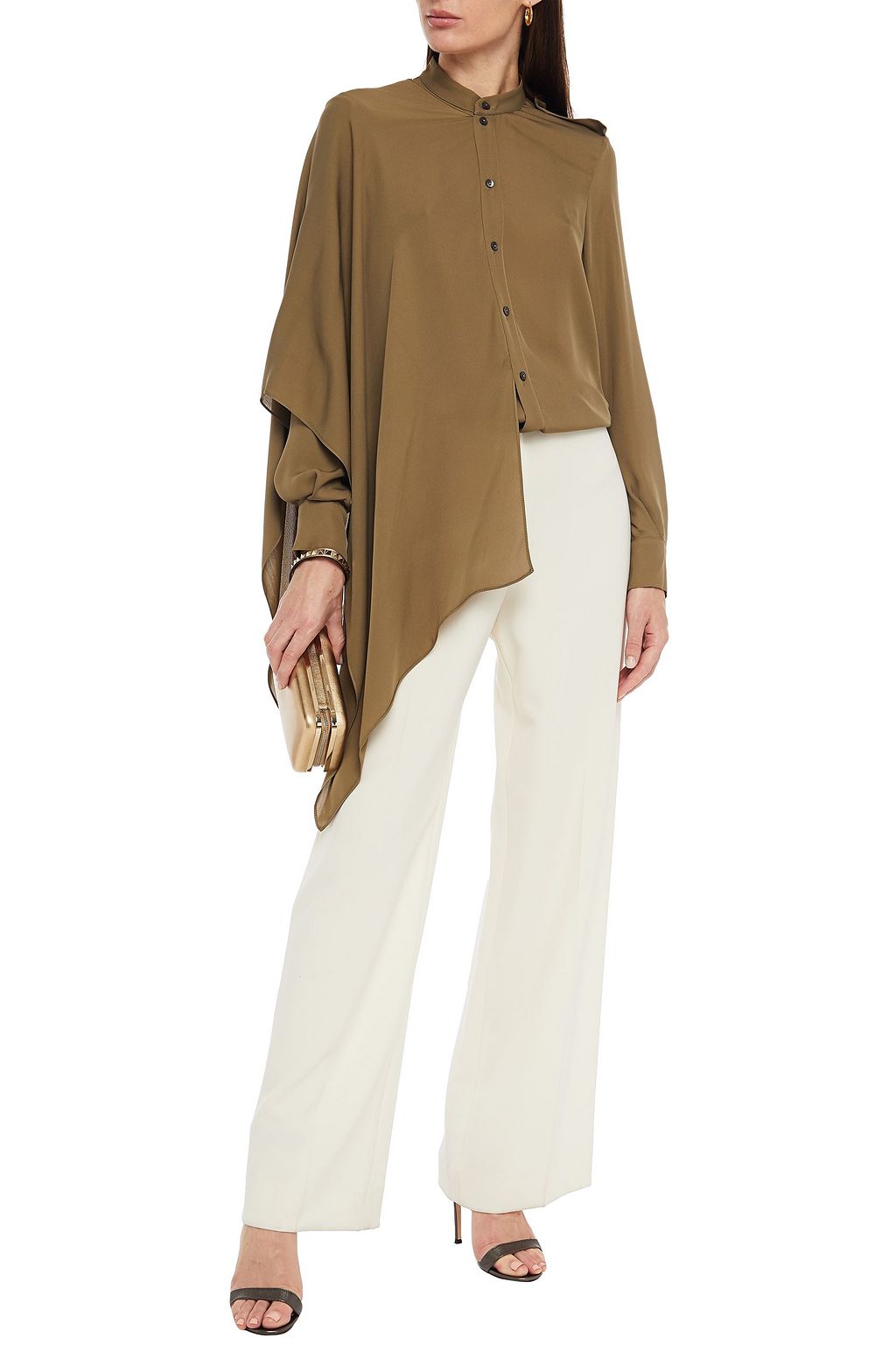 ROLAND MOURET Hallow draped silk crepe de chine shirt