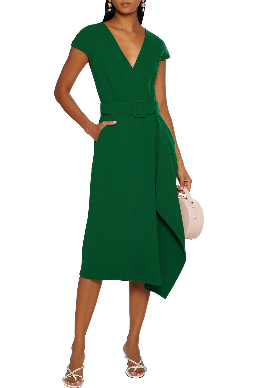 OSCAR DE LA RENTA Belted wool-blend crepe midi wrap dress