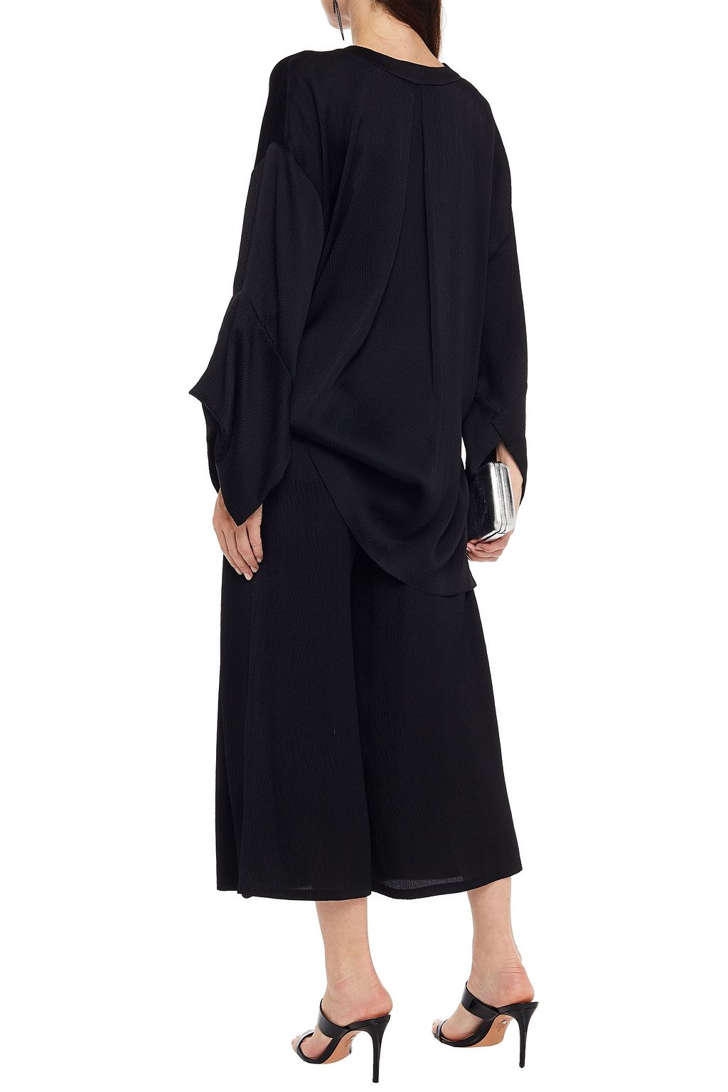 ROLAND MOURET Lenark cropped hammered silk-blend satin wide-leg pants
