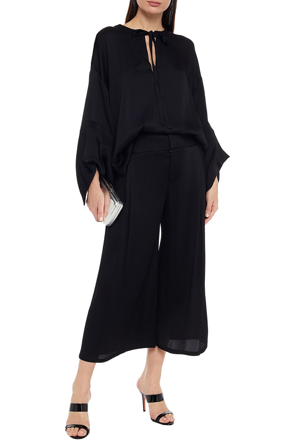 ROLAND MOURET Lenark cropped hammered silk-blend satin wide-leg pants