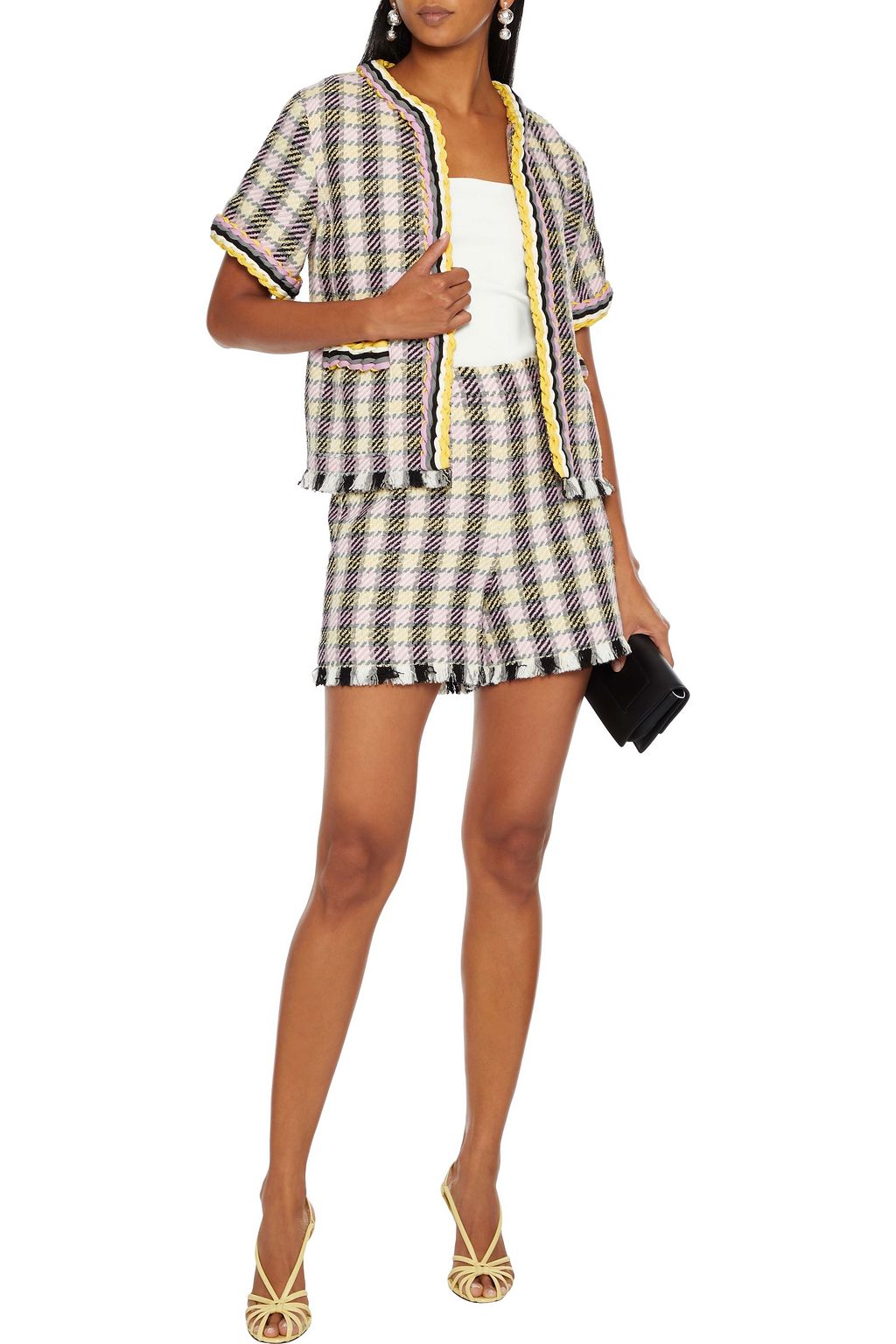 OSCAR DE LA RENTA Frayed gingham tweed shorts | THE OUTNET