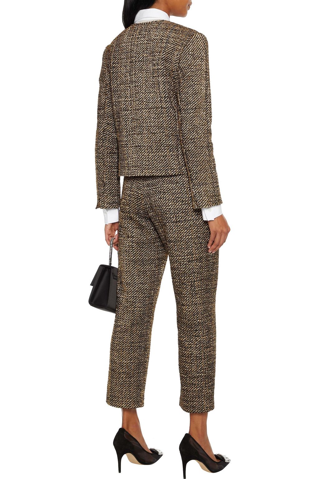 OSCAR DE LA RENTA Cropped metallic tweed straight-leg pants