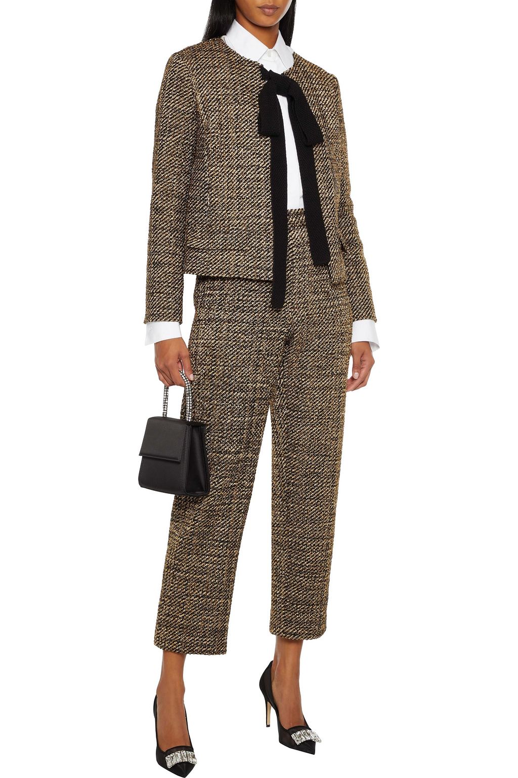 OSCAR DE LA RENTA Cropped metallic tweed straight-leg pants