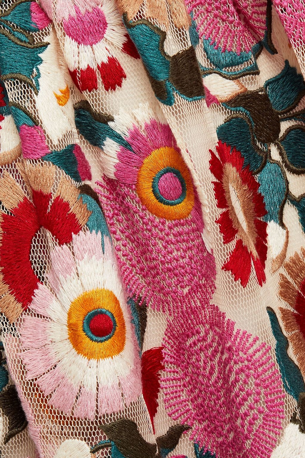 REDVALENTINO Gathered embroidered tulle mini dress
