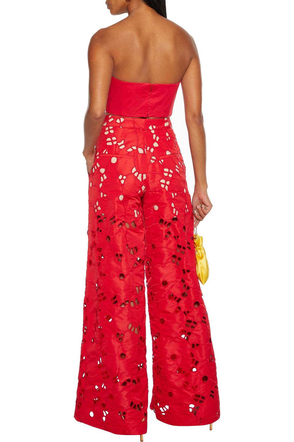 OSCAR DE LA RENTA Cropped strapless floral-appliquéd cotton-blend top