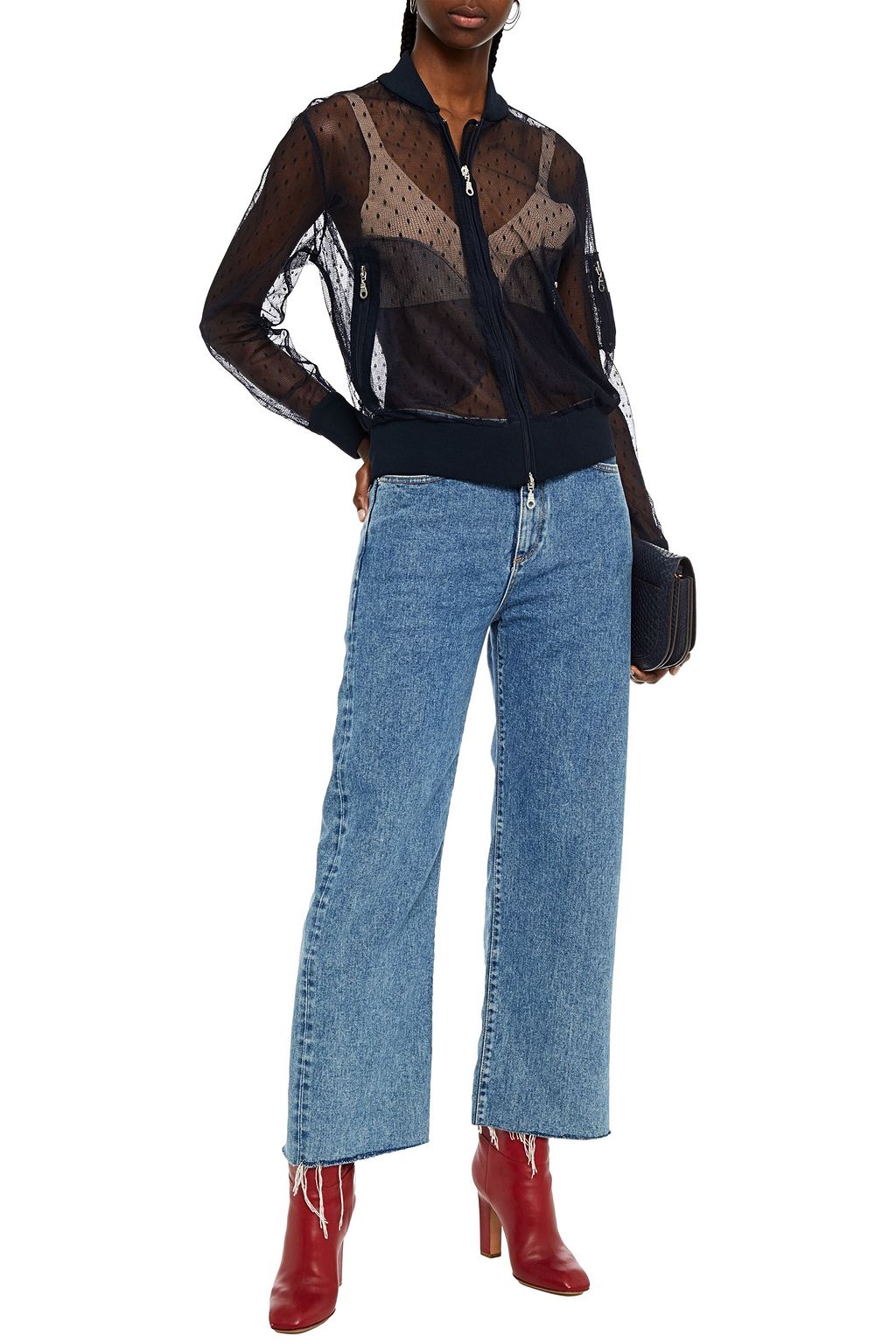 REDVALENTINO Point d'esprit bomber jacket