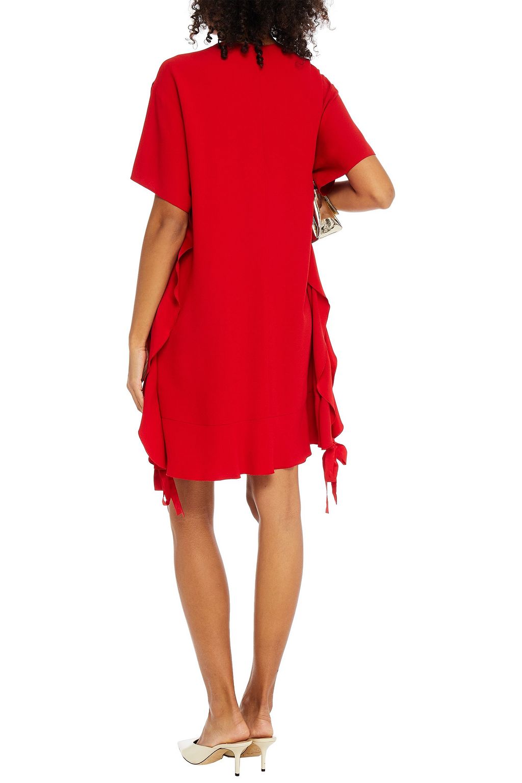 REDVALENTINO Satin-trimmed lace-up crepe de chine mini dress