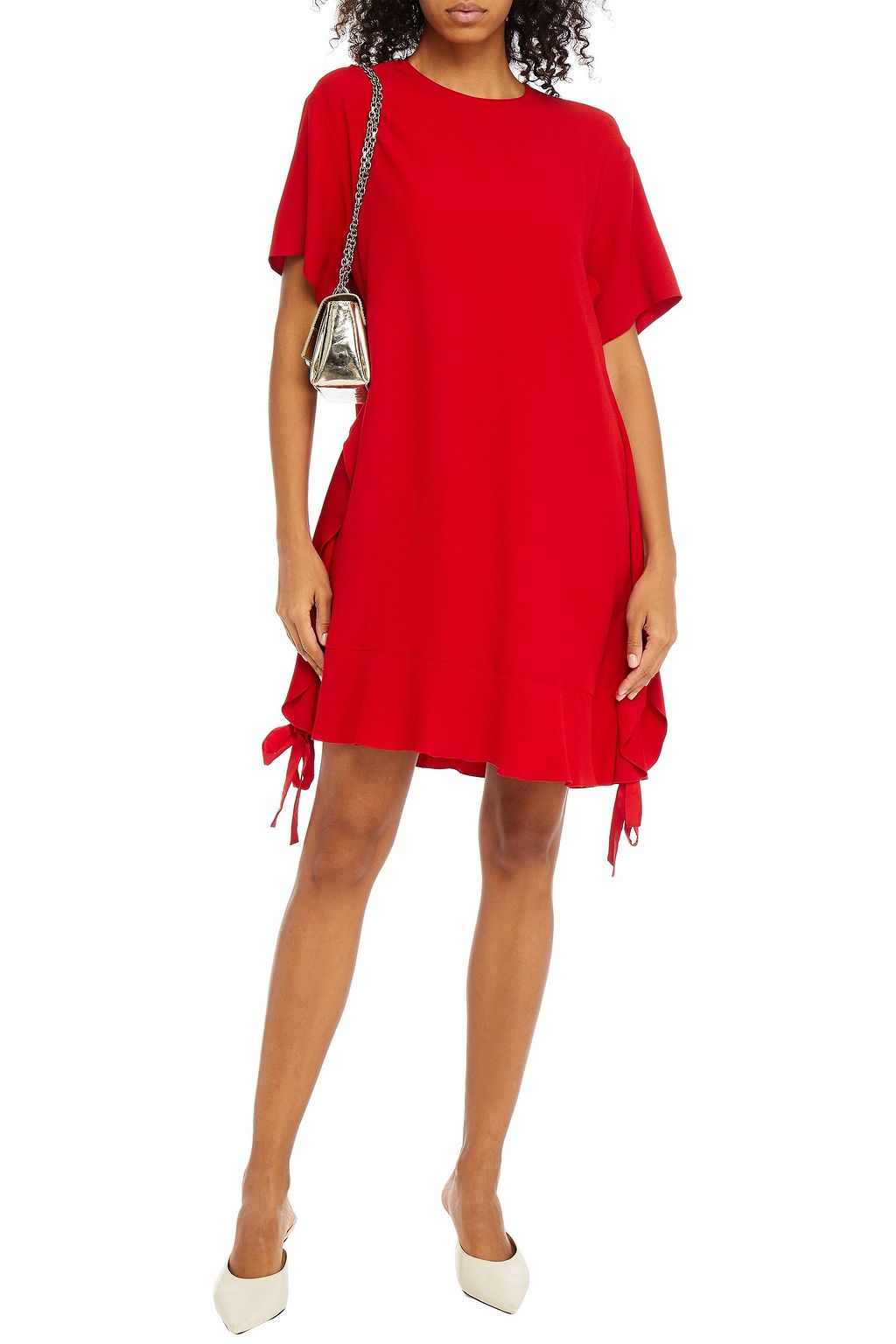 REDVALENTINO Satin-trimmed lace-up crepe de chine mini dress