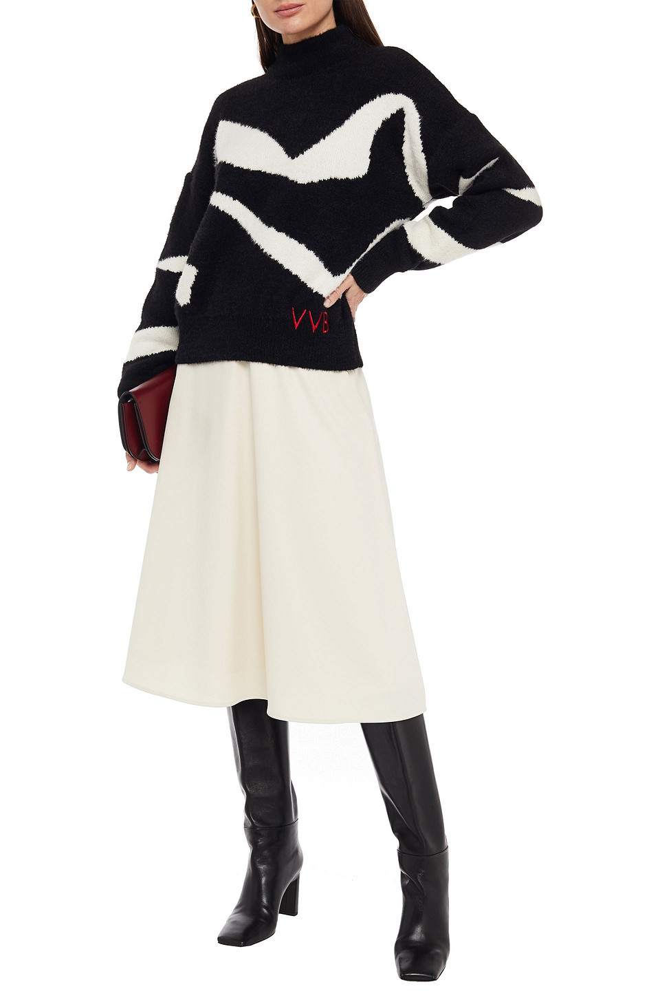 Victoria Beckham Intarsia-knit Turtleneck Jumper In Black